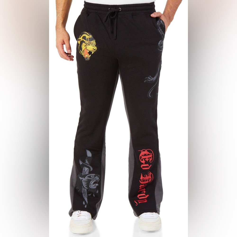 Black Graphic Sweatpants with Red and Yellow Accents Unisex